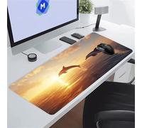 TengYuer Gaming Mouse Pad Large Mouse Mat 35.4x15.7x0.12 inch XXL Extended Desk Pad, Big Keyboard Mousepad, with Non-Slip Base and Stitched Edge for Work Gaming (Sunset Dolphins)