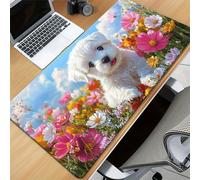 TengYuer Large Gaming Mouse Pad 23.6x11.8x0.08 inch - XXL Extended Mouse Mat Dog Flower, Smooth Surface Mousepad with Non-Slip Rubber Base & Durable Stitched Edges for Home Office Desk Decor