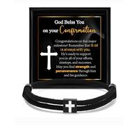 TENICER Cross Bracelet for Men Braided Rope String Adjustable Knot Bracelets Inspirational Religious Christian Baptism Confirmation First Communion Easter Bible Verse Jewelry, 6-10in, Nylon, no