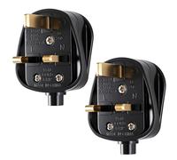 TENINYU 2 Pack UK Plug 13AMP Fused 3 Pin Mains Plugs UK 250V with Cord Grip Rewireable Electric Plugs (Black)