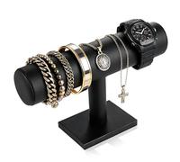 TENINYU Hovering T-Bar Bracelet Necklace Earring Bangle Pendants Anklet Tower Watch Key Jewelry Display Stand for Home Organization (Black Leatherette)