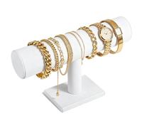 TENINYU Hovering T-Bar Bracelet Necklace Earring Bangle Pendants Anklet Tower Watch Key Jewelry Display Stand for Home Organization (White Leatherette)