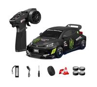 TENIREALX 1:24 RC Drift Car 4WD High Speed Remote Control Hobby Vehicle with Gyro Control, LED Lighting, Dual Mode Tires and Proportional Steering RTR- (S6 Matte Black / D24-04)