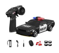 TENIREALX 1:24 RC Drift Car 4WD High Speed Remote Control Hobby Vehicle with Gyro Control, LED Lighting, Dual Mode Tires and Proportional Steering RTR- (Q6 Police Car / D24-02)