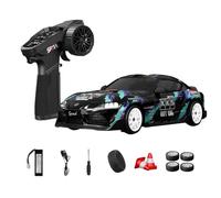 TENIREALX 1:24 RC Drift Car 4WD High Speed Remote Control Hobby Vehicle with Gyro Control, LED Lighting, Dual Mode Tires and Proportional Steering RTR- (S3 Black Finish / D24-01)
