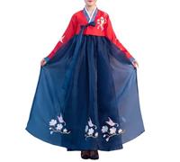 TENIREALX Female Korean Hanbok Cosplay Costume, Traditional Embroidered Dress for Halloween Role Play Party Performance-XL