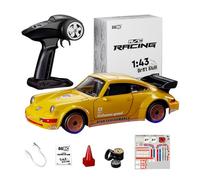 TENIREALX Mini 1:43 Scale RC Drift Car for Adults, Alloy Shell Full Proportional Remote Control Vehicle with Gyro Stabilizer & LED Lights & Opening Doors, 2.4GHz Desktop Racing Toy