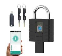 TenixLox Fingerprint Padlock with APP and Key,Heavy Duty Black Padlocks,Suitable for Outdoor,Truck,Warehouse and Cabinets Locker