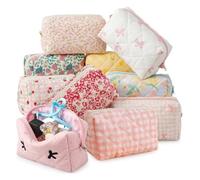 TenKa 10 Pcs Quilted Makeup Bags Bulk, Premium Floral Cosmetic Bag Bridesmaid Gifts, Cute Coquette Travel Pouch Organizer-Cute Style