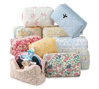 TenKa 10 Pcs Quilted Makeup Bags Bulk, Premium Floral Cosmetic Bag Bridesmaid Gifts, Cute Coquette Travel Pouch Organizer-Sweet Style