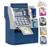 Tenkaybox ATM, Tenkaybox Smart ATM Piggy Bank, with Realistic Atms Keypad, Electronic Money Saving Bank with Password, Atm Savings Banks for Adults (Blue)