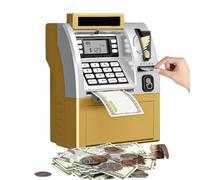 Tenkaybox Smart ATM Piggy Bank, Electronic Money Saving Bank with Password, Digital Display & Coin Bill Slot for Kids ATM Savings Bank Toys Gifts for 3-12 Year Old Boys Girls (Gold)