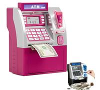 Tenkaybox Smart ATM Piggy Bank, Electronic Money Saving Bank with Password, Interactive Piggy Bank ATM with Debit Card, Bill Feeder, Coin Recognition, Balance Calculator Gift for Kids (Pink)