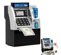 Tenkaybox Smart ATM Piggy Bank, Electronic Money Saving Bank with Password, Interactive Piggy Bank ATM with Debit Card, Bill Feeder, Coin Recognition, Balance Calculator Gift for Kids (Black)