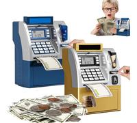 Tenkaybox Smart ATM Piggy Bank, Electronic Money Saving Machine with Password Lock, Digital Display, Bill Feeder & Coin Slot, Fun Financial Learning Gift for Adults and Kids (2PCS-D)