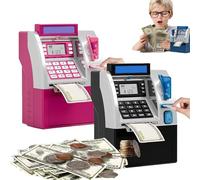 Tenkaybox Smart ATM Piggy Bank, Electronic Money Saving Machine with Password Lock, Digital Display, Bill Feeder & Coin Slot, Fun Financial Learning Gift for Adults and Kids (2PCS-C)