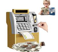 Tenkaybox Smart ATM Piggy Bank, Electronic Money Saving Machine with Password Lock, Digital Display, Bill Feeder & Coin Slot, Fun Financial Learning Gift for Adults and Kids (GOLD)