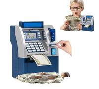 Tenkaybox Smart ATM Piggy Bank, Electronic Money Saving Machine with Password Lock, Digital Display, Bill Feeder & Coin Slot, Fun Financial Learning Gift for Adults and Kids (BLUE)