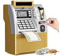 Tenkaybox, Tenkaybox ATM, Smart ATM Piggy Bank, Electronic Money Saving Bank with Password, Digital Display & Coin Bill Slot - Fun Financial Learning for Adult (Gold)