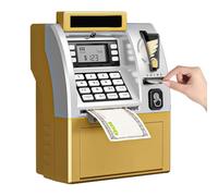 Tenkaybox, Tenkaybox Smart ATM Piggy Bank, Electronic ATM Savings Bank with Password, Digital Display & Coin Bill Slot, ATM Money Box for Kids, Birthday Gift for Boys and Girls Age 6-12 (Gold)