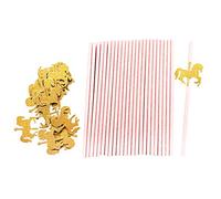 Tenlacum 25x Pink Paper Straws with Gold Glitter Unicorn for Kids Birthday Carousel Parties