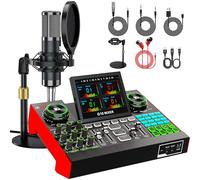 TENLAMP G10 Podcast Equipment, Audio Interface with Soundboard Effects, 3.5mm Condenser Mic Kit, Desk Stand, Zero-Latency Hardware Pitch Correction, Noise Reduction, Monitoring, for Streaming, Gaming