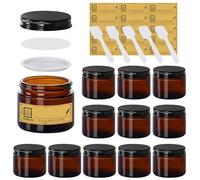 TENLIG 2 oz Glass Jars with Lids,Amber,12 Pack Empty Cosmetic Containers with Inner lids and Inner Liners,Black Metal Lids,Refillable Round Airtight Jars,Use to store Lotion,Powders,Candle Making