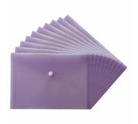 TENLITE [100 Pack] - A5 Plastic Document Wallets - Transparent Clear Colour File Folder with Snap Button Closure, Waterproof Poly Paper Storage Organizer for School, Office & Home (Purple)
