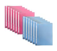 TENLITE - (12-Pack) A4 Report Files (6X Pink & 6X Sky Blue) | Clear Front Cover & 2-Prong Fastener Folders | Durable Plastic Presentation Covers for Filing Documents, Projects, Office & School Work