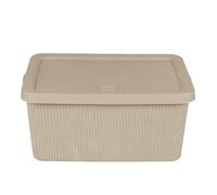 TENLITE 14L Litre Large Rectangular Storage Box with Lid and Integral Handle BPA Free Plastic Ribbed Design Storage Boxes Multifunctional Stackable Shelf Organiser Box 34cm X 24cm X 17cm (Beige)