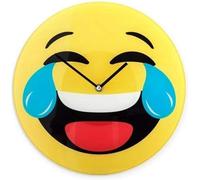 TENLITE 15cm Round Glass Smiley Face Wall Clock - Funny Laughing Emoji Emoticon Design, Cool Yellow Modern Wall Decor, Cute Novelty Clock for Toddlers Room, Bedroom, Home or Office.