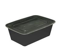 TENLITE 15Pcs x 750ML BLACK BASE Rectangular Food Containers with Airtight Clear Lids | Reusable Meal Prep Storage Deli Containers | BPA Free, Microwave & Freezer Safe For Home, Office & School.