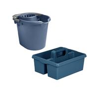 TENLITE 16L Mop Bucket with Wringer & Kitchen Tidy Storage Caddy Set - Durable Cleaning Bucket with Easy Pour Spout, Multipurpose Cleaning Supplies Organiser for Home, Office & Bathroom - (Navy)