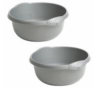 TENLITE 2 x 28cm Round Multipurpose Plastic 5Litre Washing Up Bowl Mixing Bowl Basin Bowl Sink Organiser Wash Tub for Home Kitchen (Silver)