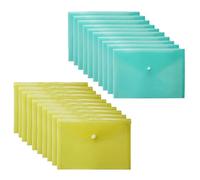 TENLITE - 20-Pack A4 Document Wallets - Translucent Plastic Folders with Snap Closure - 10x Green & 10x Yellow Poly Wallets - Waterproof, Tear-Proof Filing Solution for School, Office, Home Use