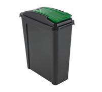 TENLITE - 25L Slim Line GREEN Recycling Bin with Flap Lid - Durable Plastic Dustbin & Waste Rubbish Bin in Stylish - Compact Space-Saver for Kitchen, Bathroom, Bedroom, Utility Room & Pet Food Storage