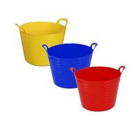 TENLITE - 26 Litre Flexi Tubs Set of 3 - Durable Plastic Storage Buckets with Handles - Bold Primary Colours for Schools, Playrooms & Garden Use - (Red, Blue, Yellow)