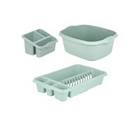 TENLITE 3-in-1 Kitchen Sink Set - 39cm Rectangular Washing Up Bowl, Medium Dish Drainer & Sink Tidy - Space-Saving Kitchen Organiser for Modern Homes - (Silver Sage)