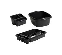 TENLITE 3-in-1 Kitchen Sink Set - 39cm Rectangular Washing Up Bowl, Medium Dish Drainer & Sink Tidy - Space-Saving Kitchen Organiser for Modern Homes - (Midnight Greyish)