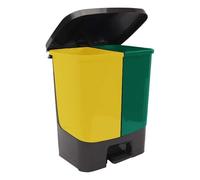 TENLITE 37L Dual Kitchen Pedal Bin - Plastic Twin Bin with Lid, 2 Compartment Trash Can for Rubbish & Recycling, Foot Pedal Operation, Rectangular Design For Easy Waste Disposal (Green + Yellow)