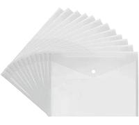 TENLITE 40 Pack - A4 Clear Plastic Document Wallets with Secure Stud Button - Strong Waterproof Poly Folders, File Envelopes for Papers, Bills, Certificates, School, Office, Travel & Home Organisation