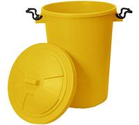 TENLITE 50 Litre Heavy Duty Plastic Bin Dustbin Storage Unit with Locking Lid for Home and Garden Rubbish (Yellow)