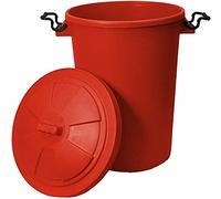 TENLITE 50 Litre Outdoor Plastic Waste Bin Trash Can Rubbish Heavy Duty Coloured Dustbin - Red Colour