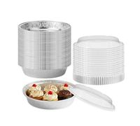 TENLITE 50 Pack 7 Inch Round Aluminium Foil Trays with Clear Dome Lids - Small Disposable Baking Tins for Individual Pies, Tarts, Desserts, Meal Prep, Takeaway & Freezer - (7inch (700ml))