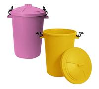 TENLITE - 50L Bin Funky Colour Bin Set of 2 - Yellow & Pink Clip Lock Lid Bins - Eye-Catching Storage Solution for Home, Office, Toys or Laundry