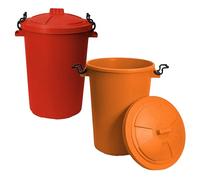 TENLITE 50L Bright Bin Set of 2 - Bold Red & Orange Clip-Lock Lid Bins - Vibrant Heavy Duty Plastic Containers for School, Office, Waste Separation & Colour-Coded Home Sorting - Made in UK