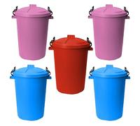 TENLITE 50L Heavy Duty Storage Bins (5-Pack) - Secure Clip Lock Lids, Durable & Weather-Resistant Design - Perfect For Home, Garden & Outdoor Organization - (2x PINK, 2x SKY BLUE, RED)