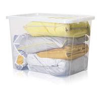 TENLITE 80 Litre Large Plastic Storage Box with Lid - PACK OF 3 | Clear Transparent Storage Container (80L Crystal Container)