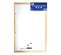 TENLITE 800 x 600mm Dry Wipe Pine Board | Reusable Whiteboard with Wooden Frame | Magnetic & Easy Clean Surface for Office, Home, School, and Classroom Use | Includes Pen and Magnets.