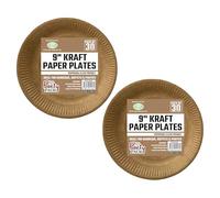 TENLITE 9” Kraft Paper Plates - Durable, Eco-Friendly Disposable Plates for Parties, Picnics, BBQs & Daily Use - 23cm Natural Brown Tableware for Indoor & Outdoor Events - (Pack of 2)
